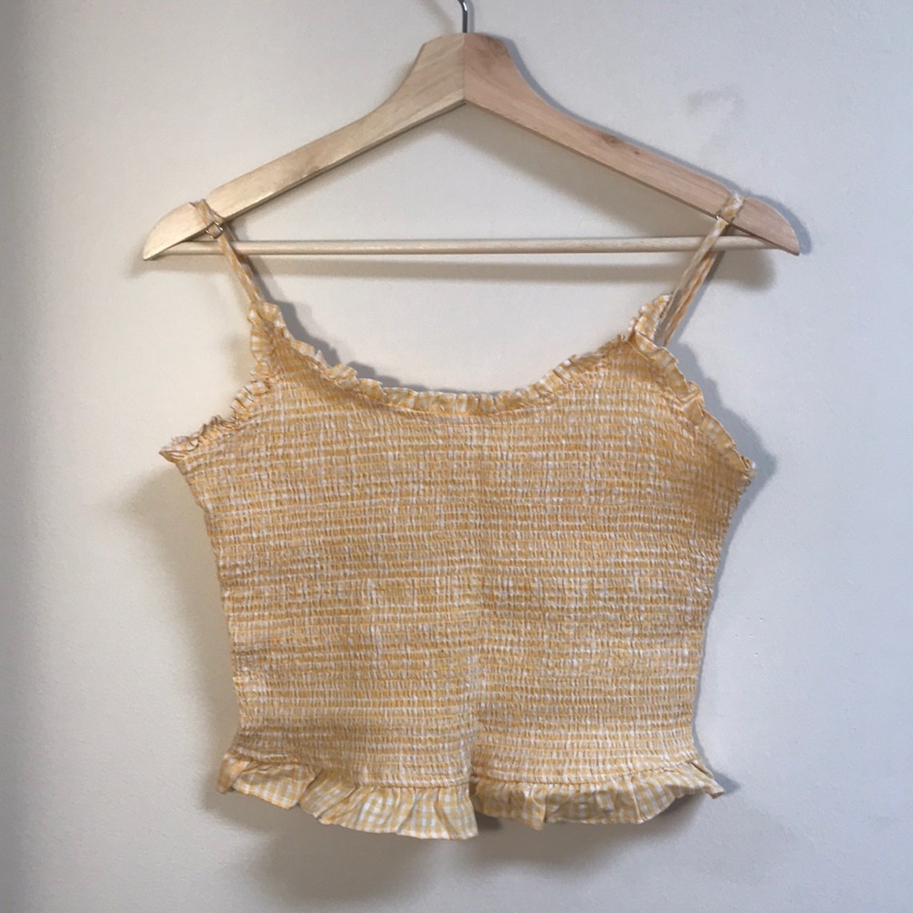 Yellow gingham crop top tank top